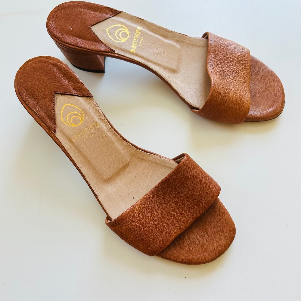 Brother Vellies Brown Leather Slide Mule Heels Size 10 - Picture 2 of 8